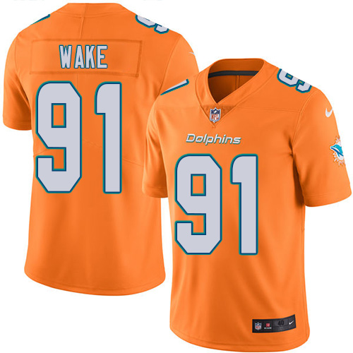 Men's Elite Cameron Wake Nike Jersey Orange - #91 Rush NFL Miami Dolphins